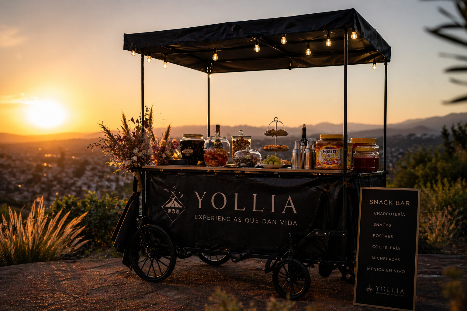 Evento Yollia: montaje de barra de snacks y bebidas en CDMX